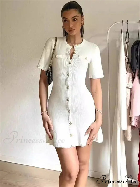 Ivory Knitted Pocket Mini Dress WHITE / S minidress-250223