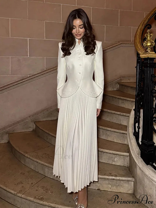 Ivory Stitched Brief Jacket coats-241228