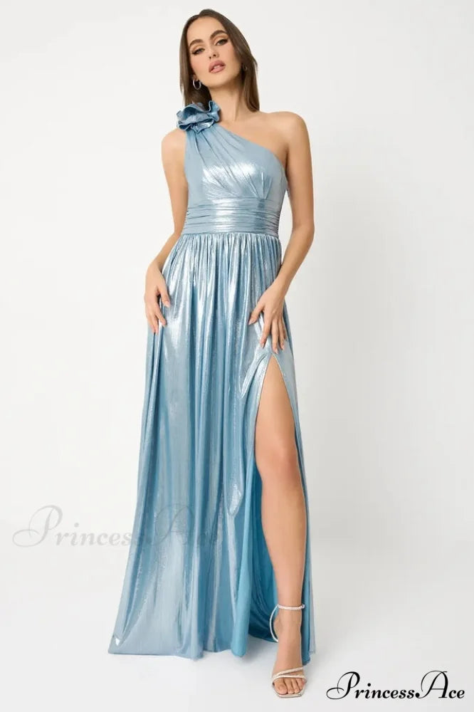 Ivy Aqua Stylish Blue Pleated Gown S / Blue