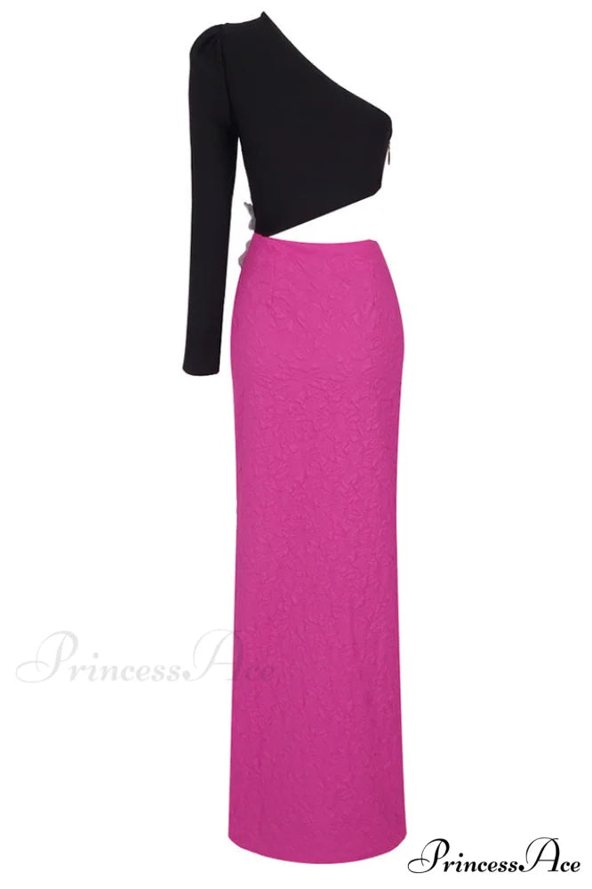 Jacquard One-Shoulder Stylish Flower Appliqu鑼?Dress