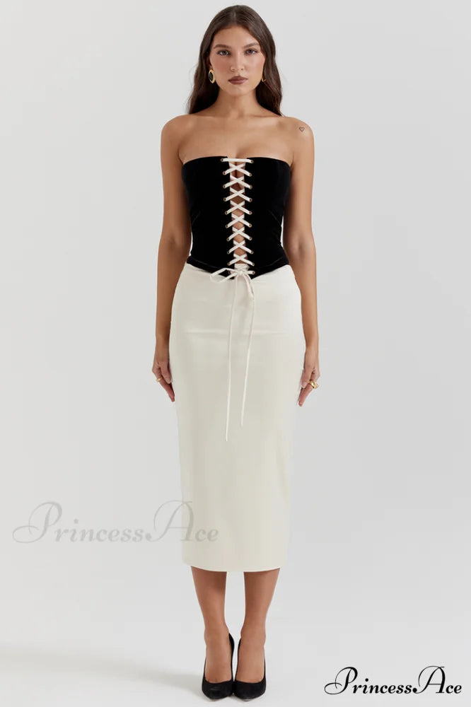 Jaina Tube Stylish Top Waist Dress XS / Black & White