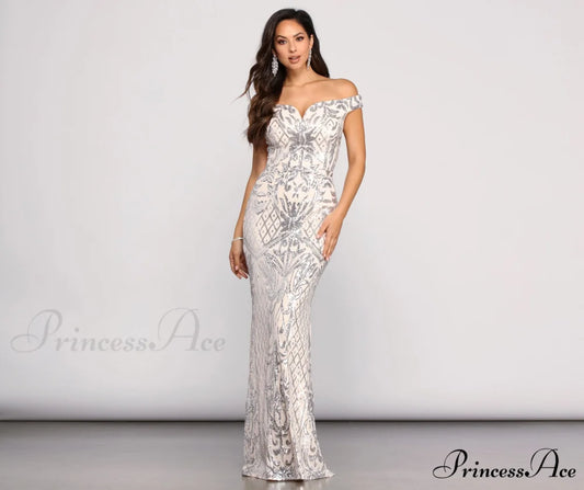 Janessa Formal Off Charming The Shoulder Dress SILVER / XS