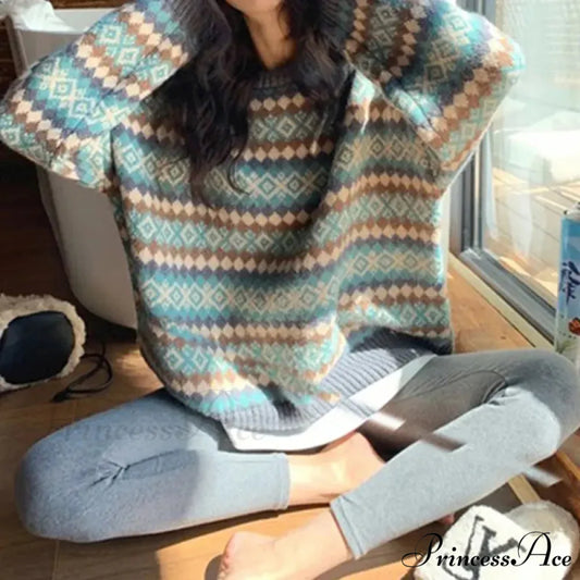 Japanese Vintage Jacquard Striped Luxury Sweater Blue / S swraters-241228