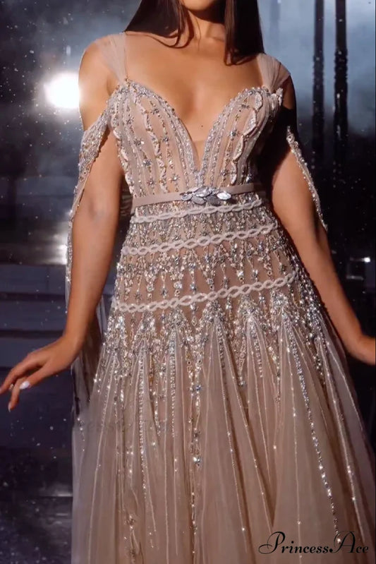 Jasmin Bead-Embellished Graceful Tulle Midi Dress