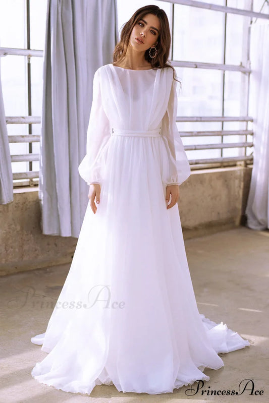 Jasmine Long Graceful Sleeve Wedding Gown White / 2