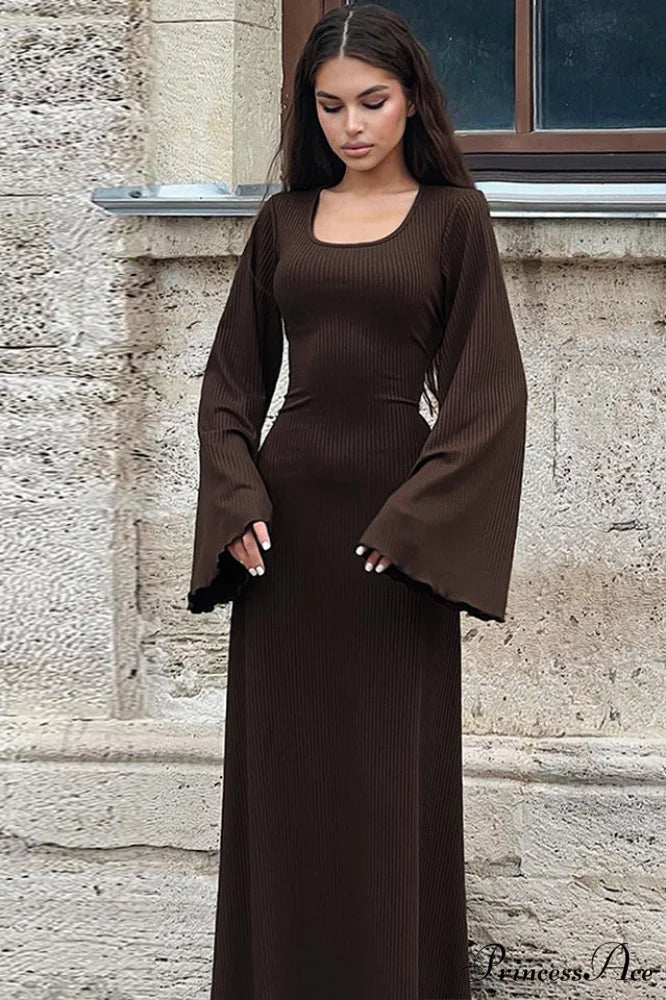 Jaye Long Stylish Sleeve Maxi Dress S / Chocolate