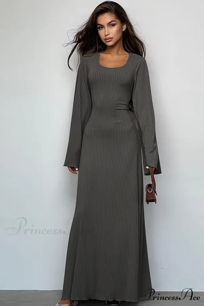 Jaye Long Stylish Sleeve Maxi Dress S / Dark Gray