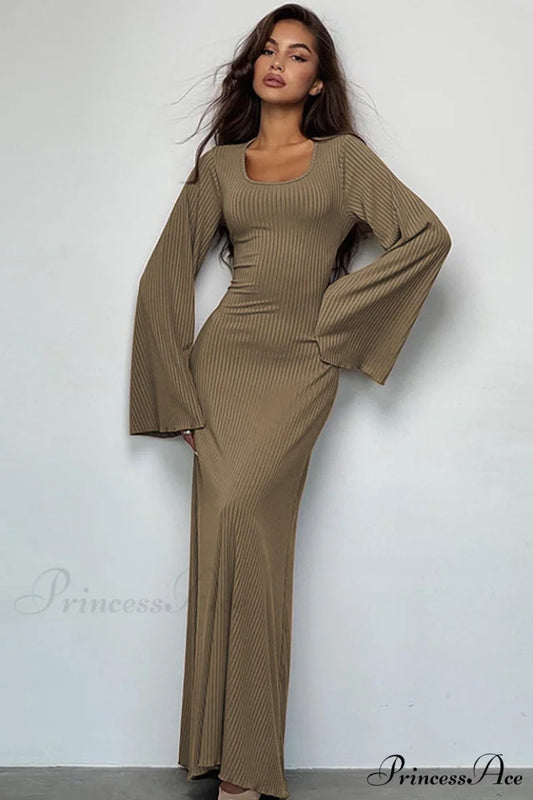 Jaye Long Stylish Sleeve Maxi Dress S / Khaki