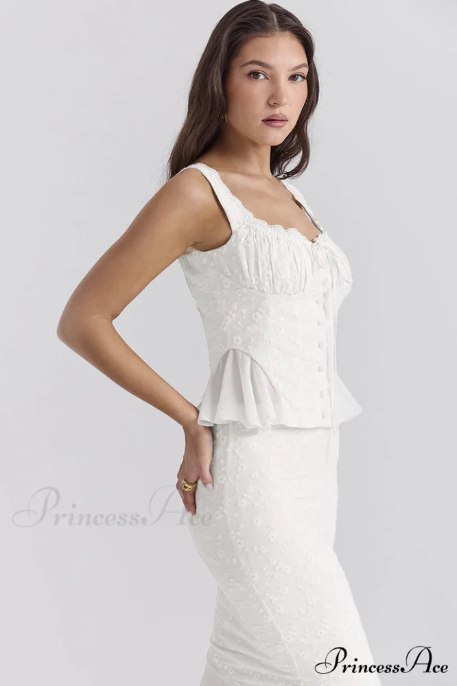 Jean Embroidery Stylish Ruffle Top