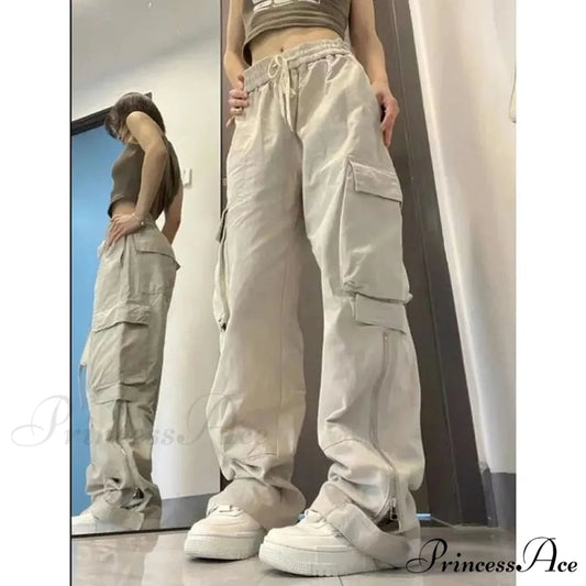 Jeans Leg High Pants Vintage Waist Wide Cargo Straight White Y2K Denim American Baggy Trouser White / S