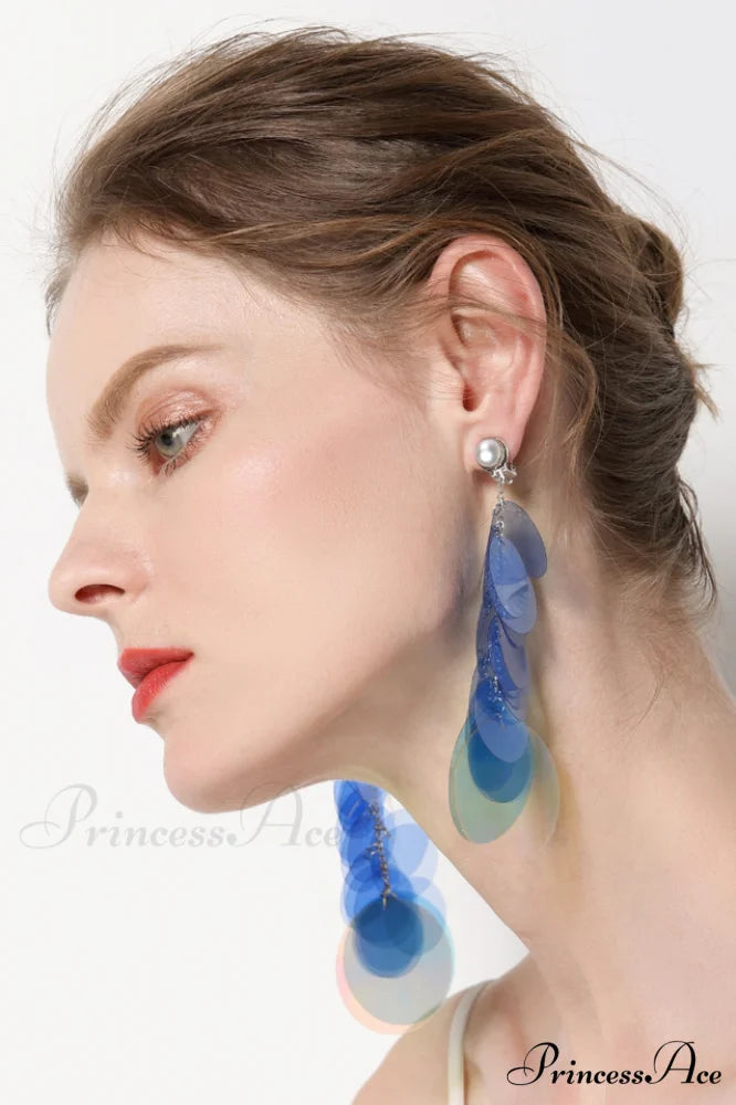 Jelly Color Stylish Sequin Earrings Blue