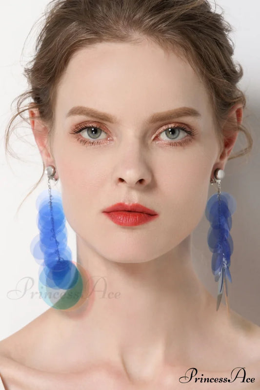 Jelly Color Stylish Sequin Earrings Blue