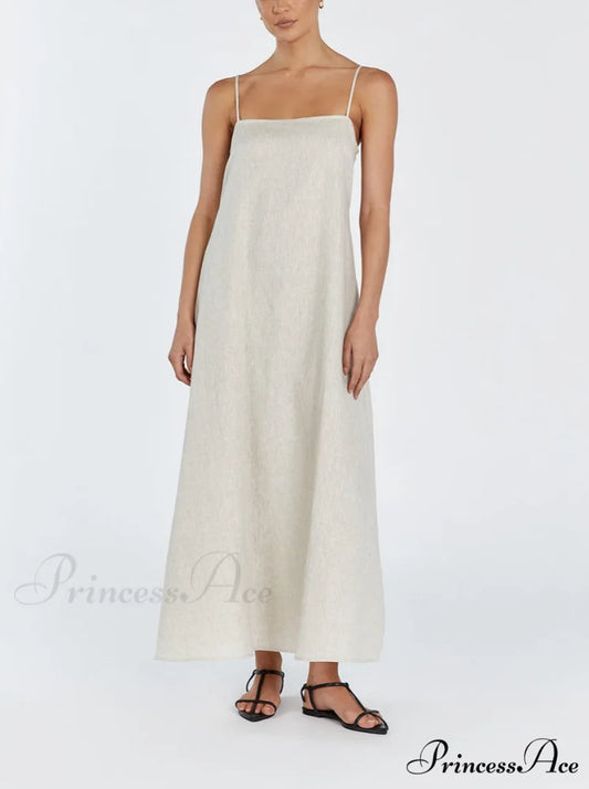 Jem Natural Stylish Linen Maxi Dress S / White