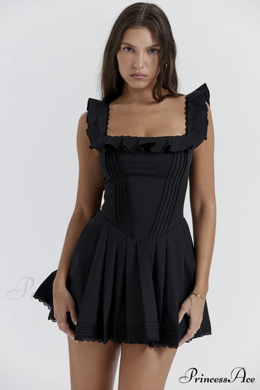 Jemima Black Pin Charming Tuck Pleated Dress XS / Black