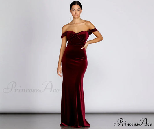 Jenisa Formal Off Charming The Shoulder Dress BURGUNDY / 1