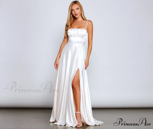 Jenny A-Line Stylish Satin Formal Dress IVORY / 1