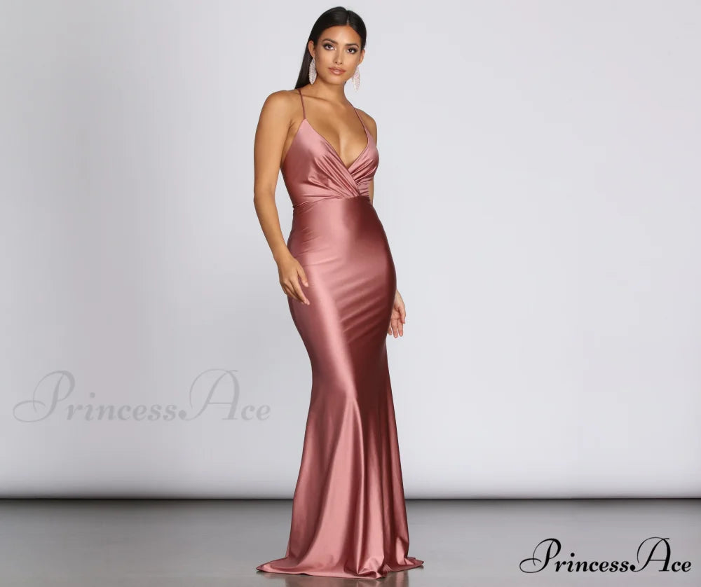 Jerry Cross Stylish Back Draped Gown MAUVE / S