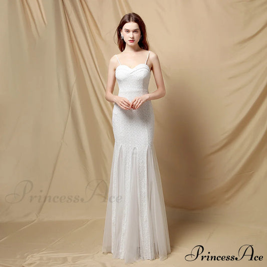 Jerry sling-mesh Stylish fishtail dress WHITE / XS