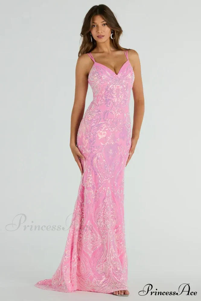 Jessa Lace-Up Stylish Mermaid Sequin Dress S / Pink
