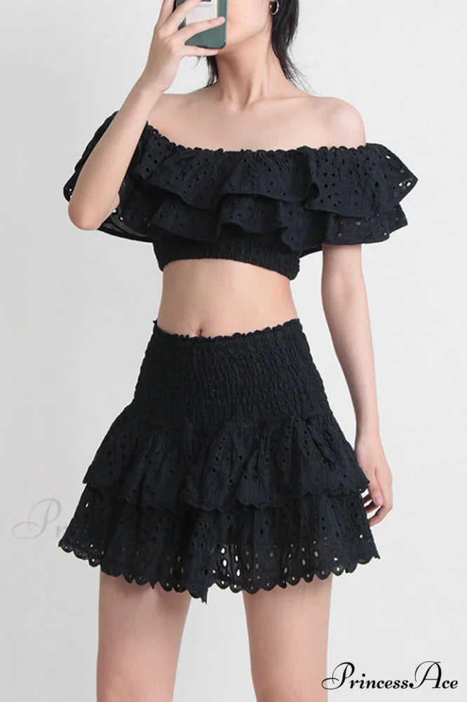 Jessica Bara Stylish Vanessa Ruffle Set S / Black