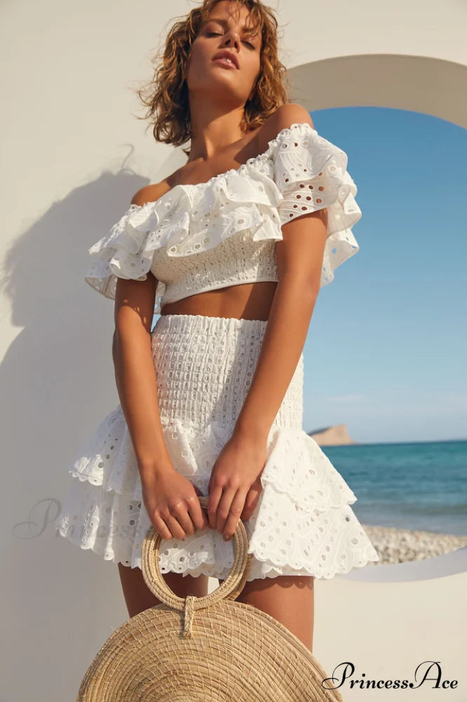 Jessica Bara Stylish Vanessa Ruffle Set S / White