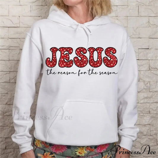 Jesus Reason Season Graphic Casual Long Sleeve Christmas Hoodie WHITE / S Christmas Hoodies-L