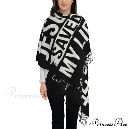 Jesus Saved My Life Warm Winter Christian Faith Shawl Wrap Scarf BLACK 1 / 72x197cm