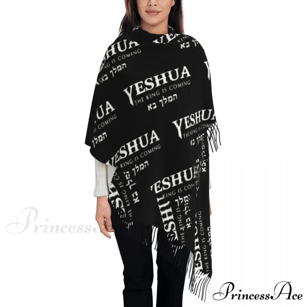 Jesus Saved My Life Warm Winter Christian Faith Shawl Wrap Scarf BLACK 14 / 72x197cm
