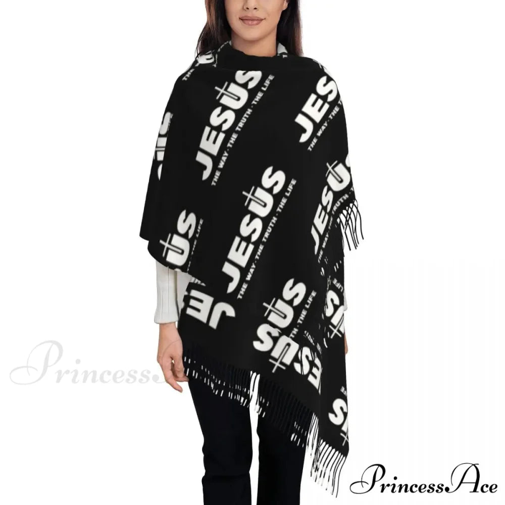 Jesus Saved My Life Warm Winter Christian Faith Shawl Wrap Scarf BLACK 15 / 72x197cm