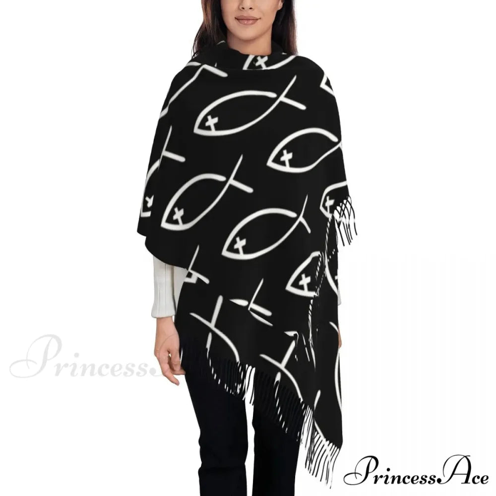 Jesus Saved My Life Warm Winter Christian Faith Shawl Wrap Scarf BLACK 7 / 72x197cm