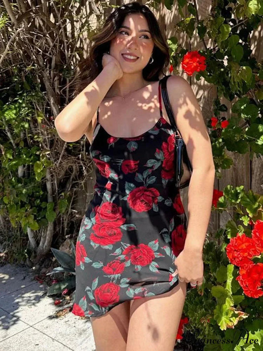 Joined U-Neck Suspender Mini Dress Red / S minidress-250223