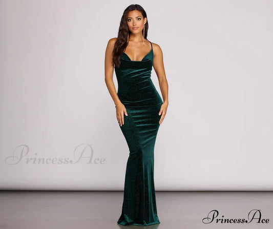 Jolene Formal Stylish Glitter Velvet Dress EMERALD / S