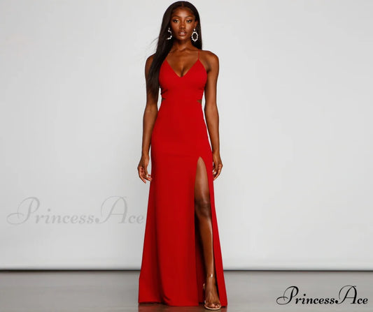 Jolie Formal High Charming Slit A-Line Dress BURGUNDY / XS