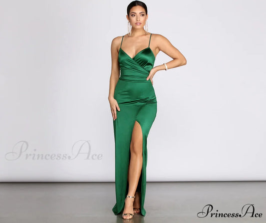 Jolina Wrap Stylish Skirt Satin Dress HUNTER / S