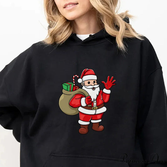 Jolly Santa Claus Cartoon Print Long Sleeve Chic Christmas Hoodie Black / S Christmas Hoodies-L