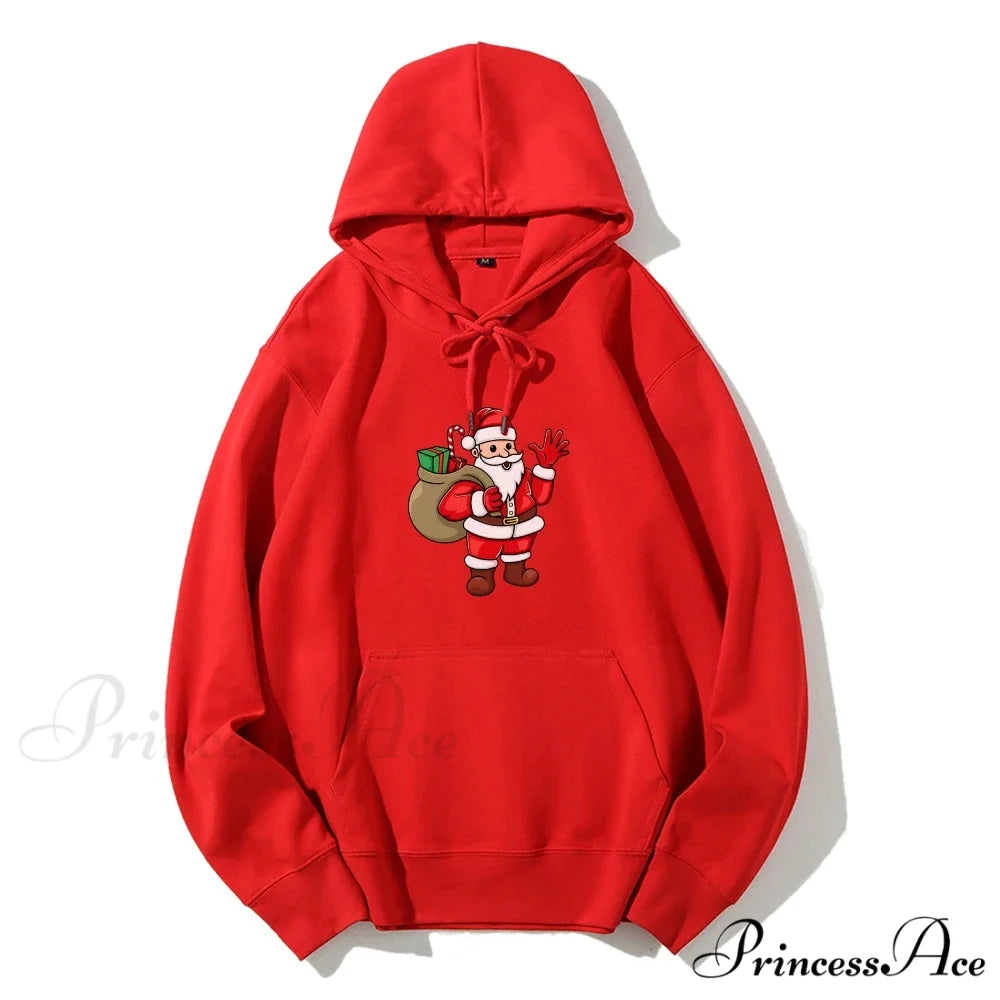 Jolly Santa Claus Cartoon Print Long Sleeve Chic Christmas Hoodie Christmas Hoodies-L