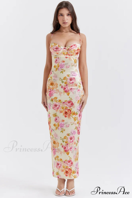 Josefina Ivory Stylish Floral Maxi Dress XS / Ivory Floral