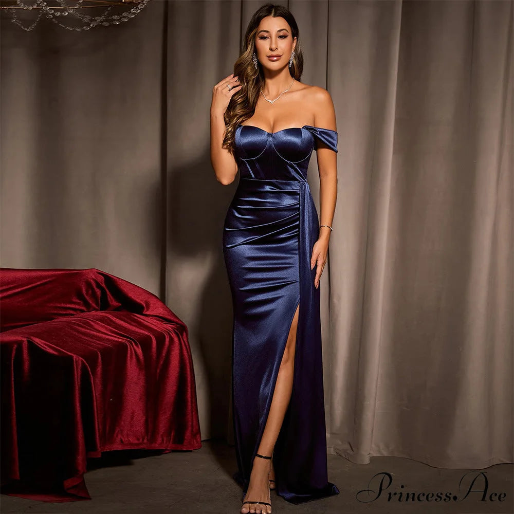 Josephine Formal Stylish Velvet Sweetheart Dress Blue / XS