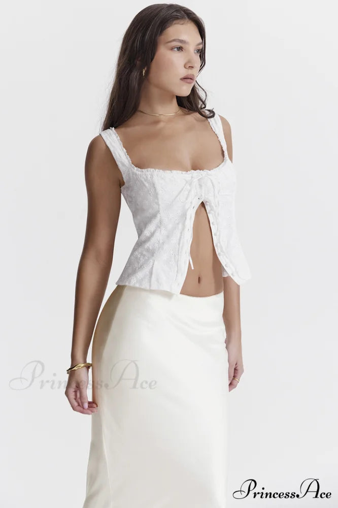 Juana White Stylish Broderie Anglaise Top