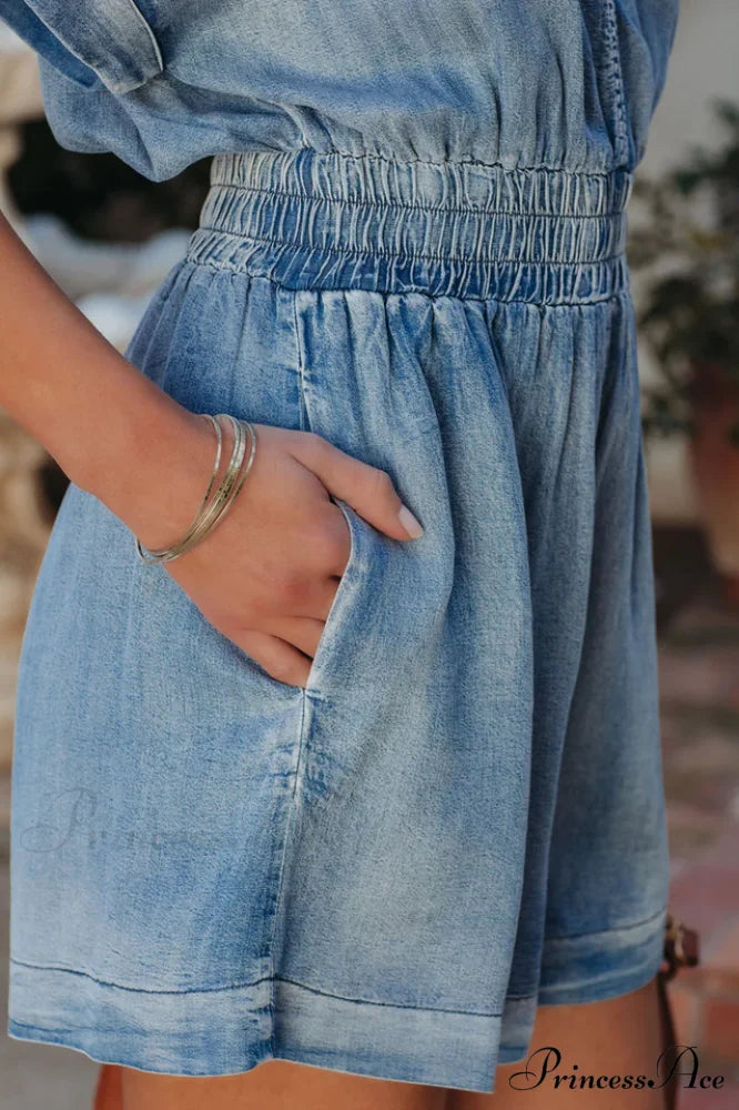 Judith Pocketed Stylish Chambray Romper
