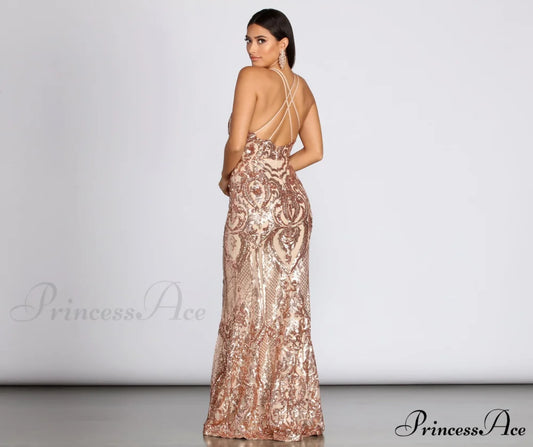 Julieanne Formal Stylish Sequin Scroll Dress
