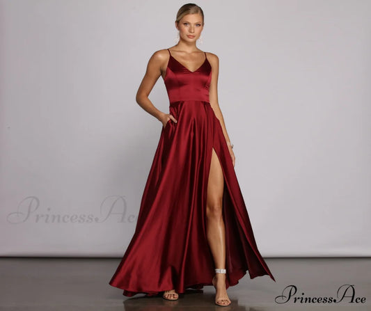 Juliet Formal Stylish High Slit Dress BURGUNDY / 1