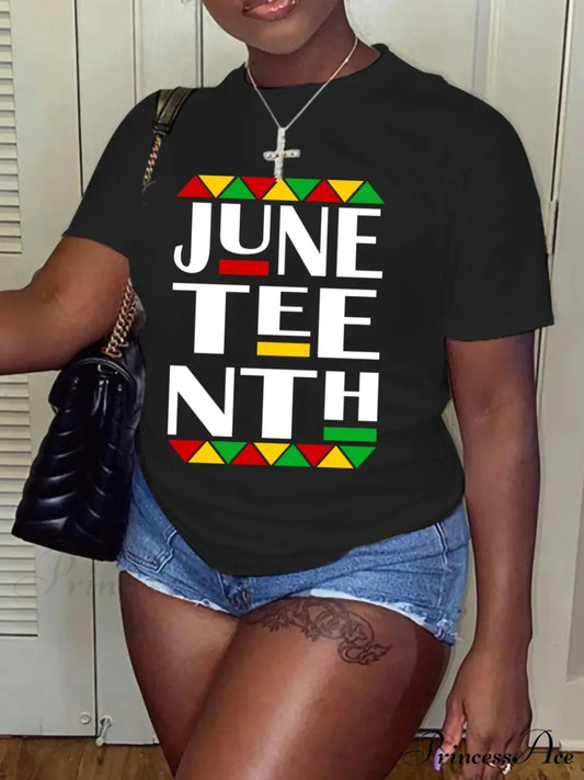 Juneteenth Graphic For Women - Sleeve Casual Crew Neck Top for Spring & Summer T-shirt BLACK / S