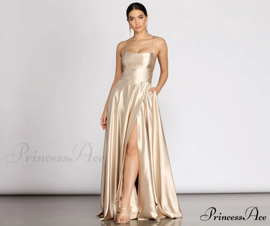 Kaia Satin Stylish A-Line Dress GOLD / XS