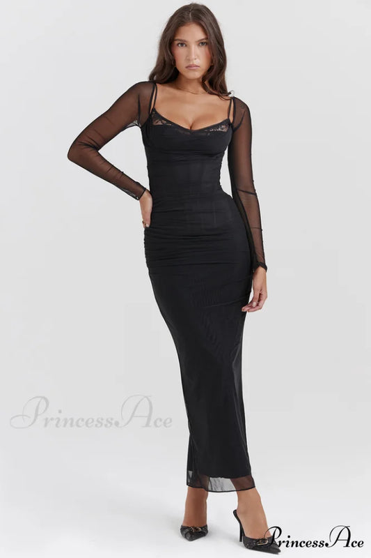 Katarina Black Stylish Maxi Dress XS / Black