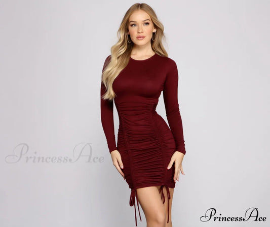 Keepin’ Knit Cute Charming Ruched Mini Dress RAISIN / XS