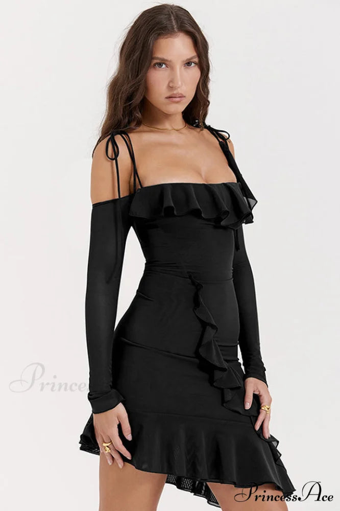 Kiki Ruffle Stylish Mini Dress M / Black