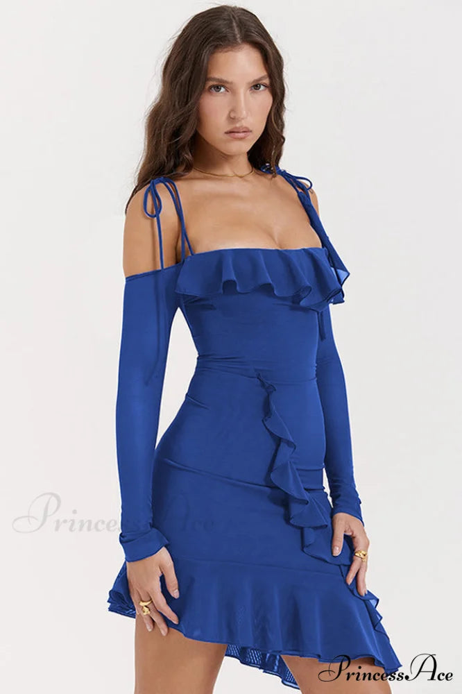 Kiki Ruffle Stylish Mini Dress S / Blue