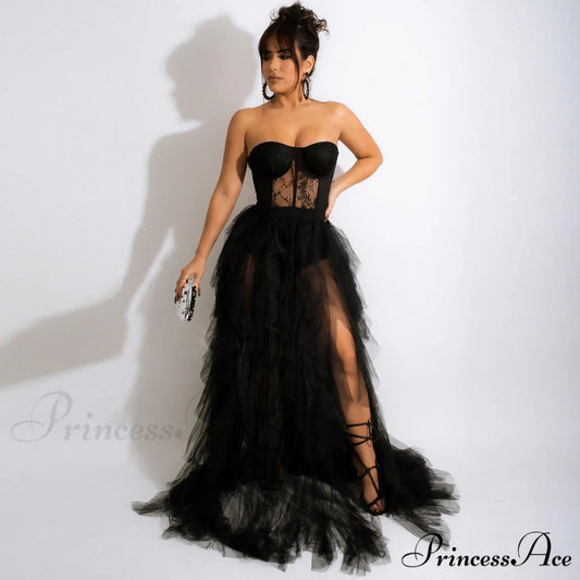 Kim Mesh Corset Charming Tulle Formal Dress Black / S