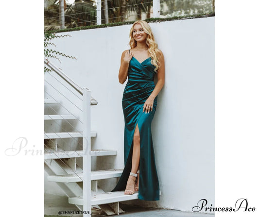 Kimia Formal Stylish Satin Wrap Gown TEAL / XS
